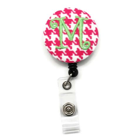 Monogrammed Badge Reel ID Holder Pink White Check and Lime