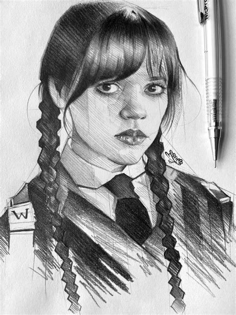 Wednesday Addams Sketch | Marvel art drawings, Portrait drawing ...