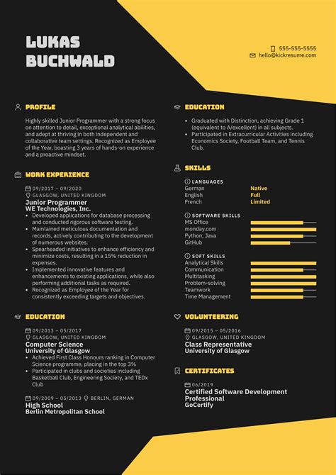 Junior Programmer Resume Example | Kickresume