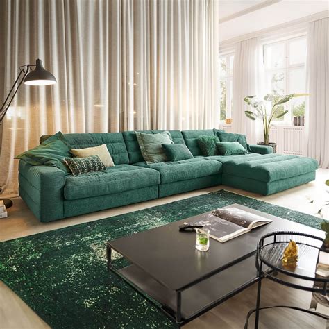 Solace Green Ribbed Fabric Corner Sofa