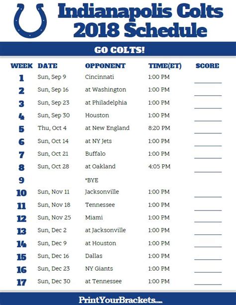 Printable 2018 Indianapolis Colts Football Schedule | Indianapolis colts football, Colts ...