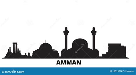 Jordan, Amman City Skyline Isolated Vector Illustration. Jordan, Amman Travel Black Cityscape ...