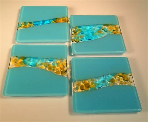 Mountain Stream Design Fused Glass Coaster Set of 4 | Fused glass ...