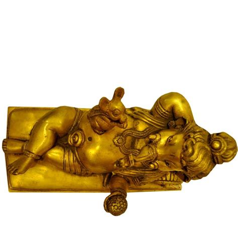 Relaxing Ganesha With Mouse Brass Idol - Divineshop