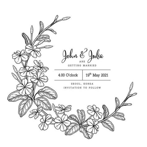 Free Vector | Wedding card template with plumbago auriculata (cape leadwort) flower drawings ...