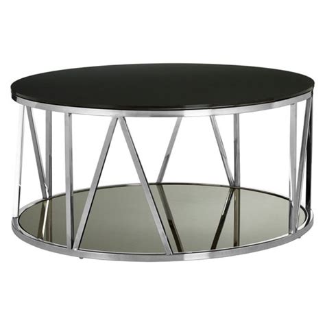 Alvara Round Black Glass Top Coffee Table With Chrome Frame - Coolest-Furniture.com