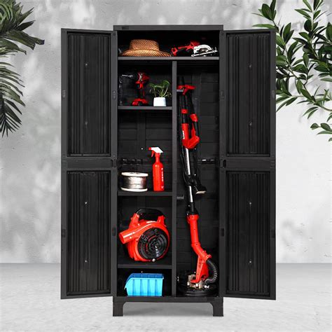 All Black Outdoor Storage Cabinet Lockable 173CM - Outdoor Storage Boxes