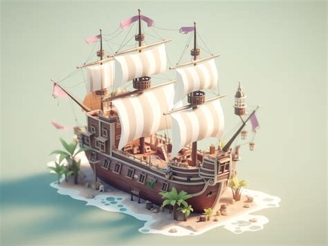 Premium AI Image | A model ship with a flag on it.