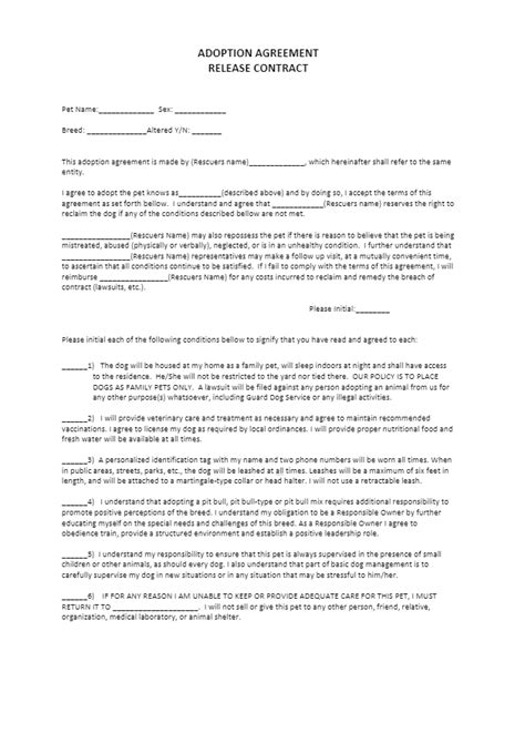 Dog Adoption Agreement Printable Blank Pet Adoption Forms