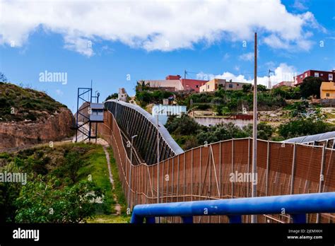 The Melilla border fence forms part of the Morocco–Spain border in the ...