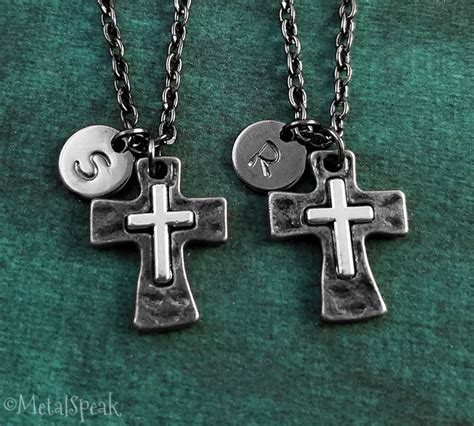 Cross Necklace SET of 2 Black Cross Charm Necklaces Christian Jewelry ...