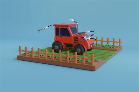 Premium PSD | 3d illustration of smart farming concept tractor on piece ...