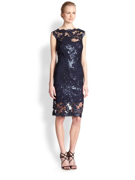 Tadashi Shoji Sequined Lace Dress in Blue - Lyst