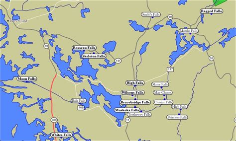 Map of WaterFalls in Muskoka