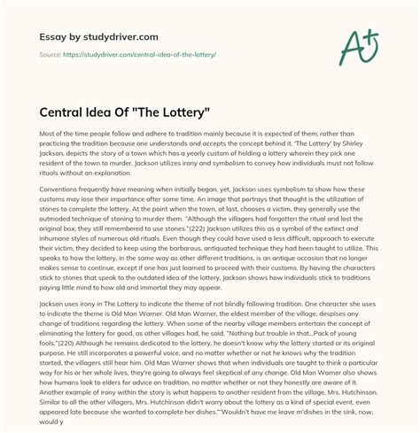 Central Idea Of "The Lottery" - Free Essay Example | StudyDriver.com