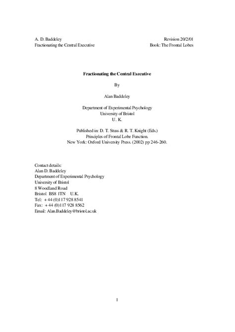(PDF) Fractionating the Central Executive | Alan Baddeley - Academia.edu