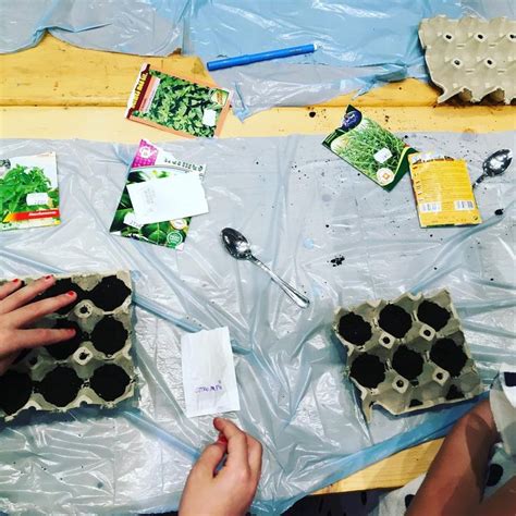 two people are working on some plants in plastic bags and tools to make ...