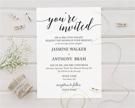 Simple Wedding Invitations & RSVP Card Set, You're Invited Wedding ...