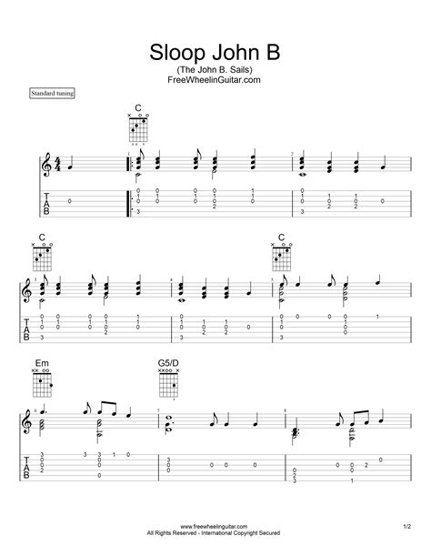 Sloop John B - Solo Guitar Tab | FreeWheelinGuitar.com