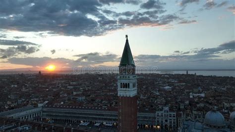 Cinematic Aerial Venice Cityscape Landmark at Sunset or Night Stock ...