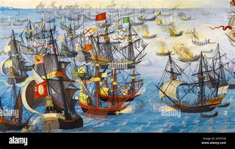 THE SPANISH ARMADA 0f 1588 painted by an unknown artist about 1605 ...