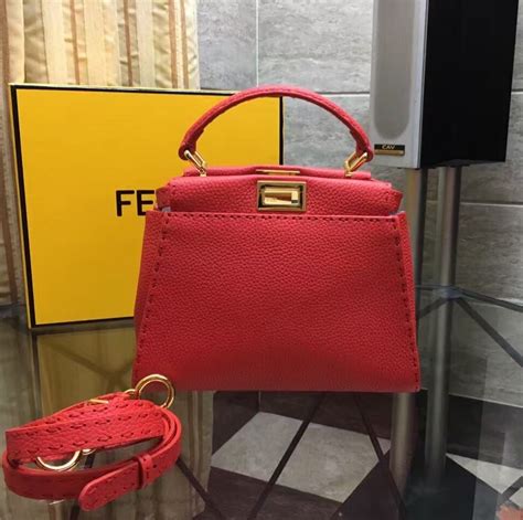 Fendi Mini Peekaboo Selleria Handbag with Hand-sewn Stitches Red 2016 ...