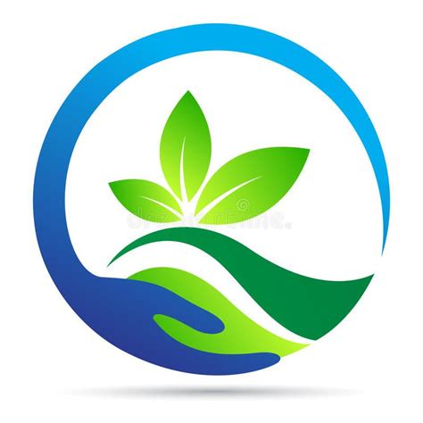 Illustration about Save nature green logo ecology wellness leaf plant hand holding symbol vector ...