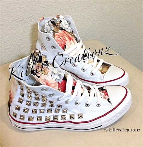 Custom studded Converse Chuck Taylors with floral design ANY