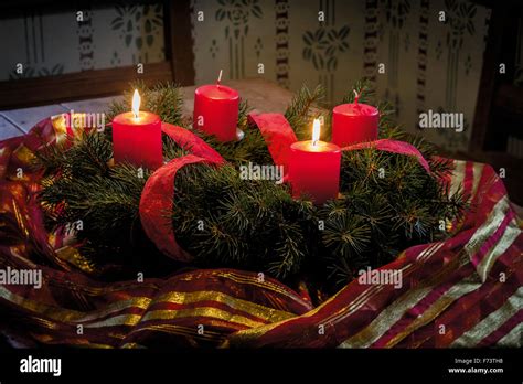 Advent wreath with two candles lit for the second Sunday of Advent. Germany Stock Photo - Alamy