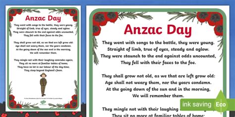 Anzac Day Ode of Remembrance Poem | Display Poster | Twinkl