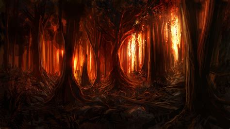 digital Art, Nature, Trees, Forest, Painting, Burning, Fire, Wood, Artwork, Branch Wallpapers HD ...