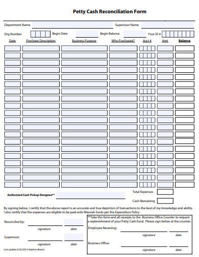 Free Printable Petty Cash Reconciliation Form - FREE PRINTABLE TEMPLATES