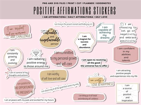 Positive Affirmation Stickers Pack, Digital Daily Affirmations, I Am Affirmations Self Love ...