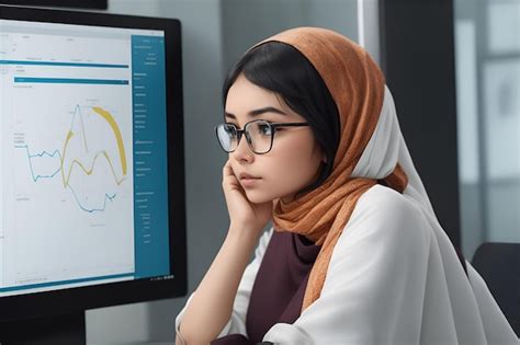 Premium AI Image | Female employee looking at graphs on computer screen ...