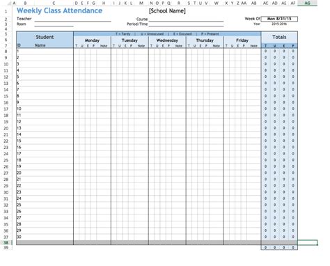 Weekly Student Attendance Record Excel Template