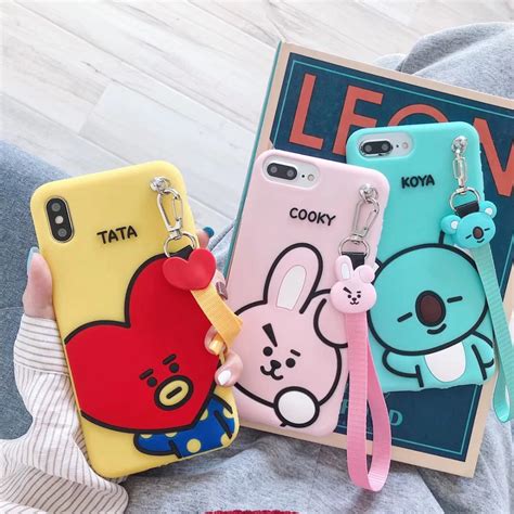 Cute Cartoon Luxury BT21 Soft Silicone Wriststrap Phone Case For Iphone ...