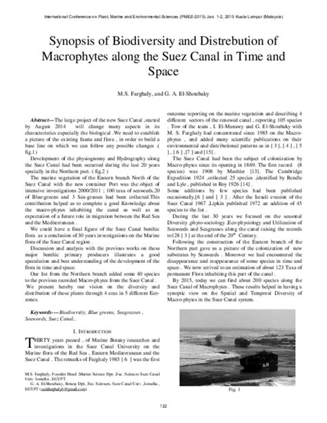 (PDF) SYNOPSIS of BIODIVERSITY and DISTREBUTION of MACROPHYTES along the SUEZ CANAL in TIME and ...