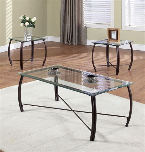 Paula 3 Piece Coffee Table Set, Copper Metal Frames & Beveled Glass Tops (Cocktail Coffee & 2 ...