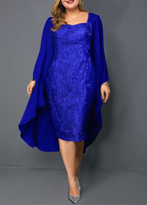 Plus Size Chiffon Cardigan and Sleeveless Lace Dress | Lace blue dress, Royal blue lace dress ...