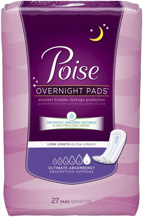 Poise Overnight Pads Ultimate Absorbency Long Length - Case of 4 packs ...