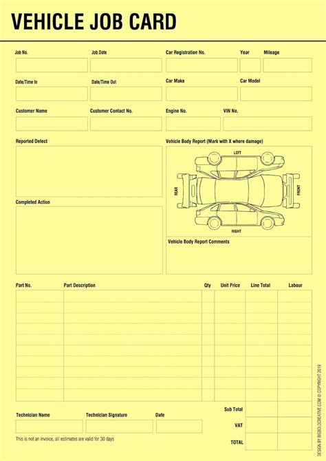 Job Card Template Mechanic - Ovrah.com