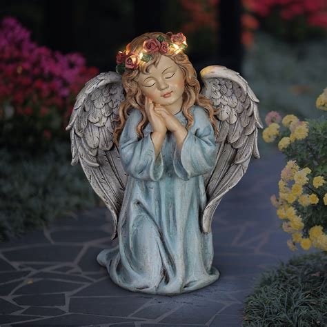 Exhart Solar Hand Painted Little Girl Angel Garden Statue with LED ...