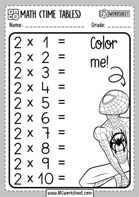 Times Tables Chart For Kids Worksheet