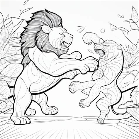 Premium Photo | Coloring pages of a lion and a tiger fighting generative ai