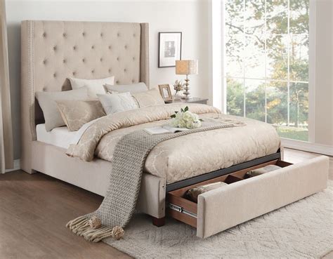 Fairborn Beige Queen Upholstered Platform Storage Bed by Homelegance ...