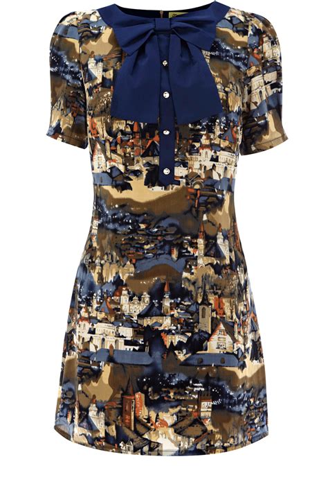 Oasis Clothing | Navy Bow Collar Print Dress | Womens Fashion Clothing ...