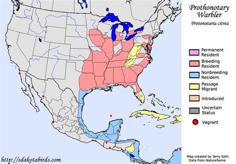 Prothonotary Warbler - Species Range Map