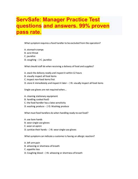 ServSafe: Manager Practice Test questions and answers. 99% proven pass ...