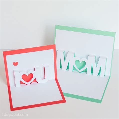 Mom, I Love You Pop Up Cards with Free Silhouette Cut Files - One Dog Woof