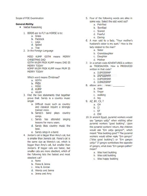 FOE Sample Test | PDF